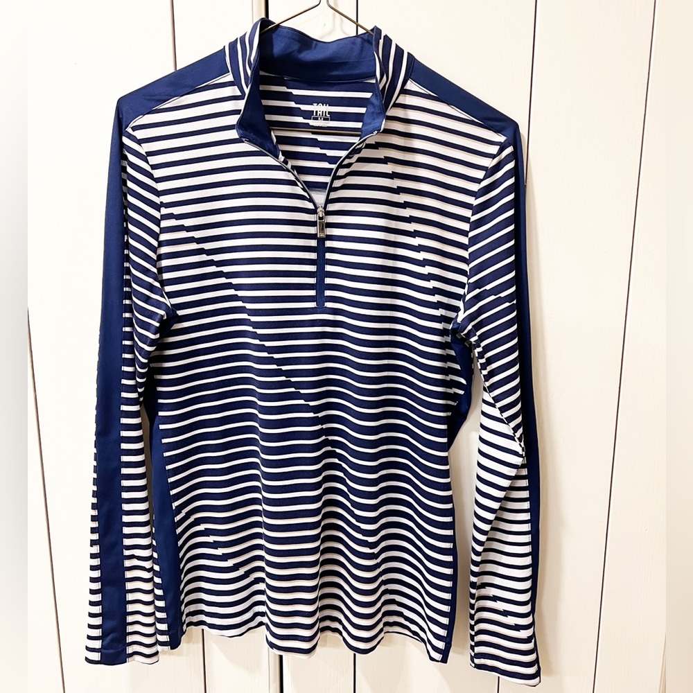 TAIL NAVY & WHITE STRIPED QUARTER-ZIP PULLOVER SZ MEDIUM